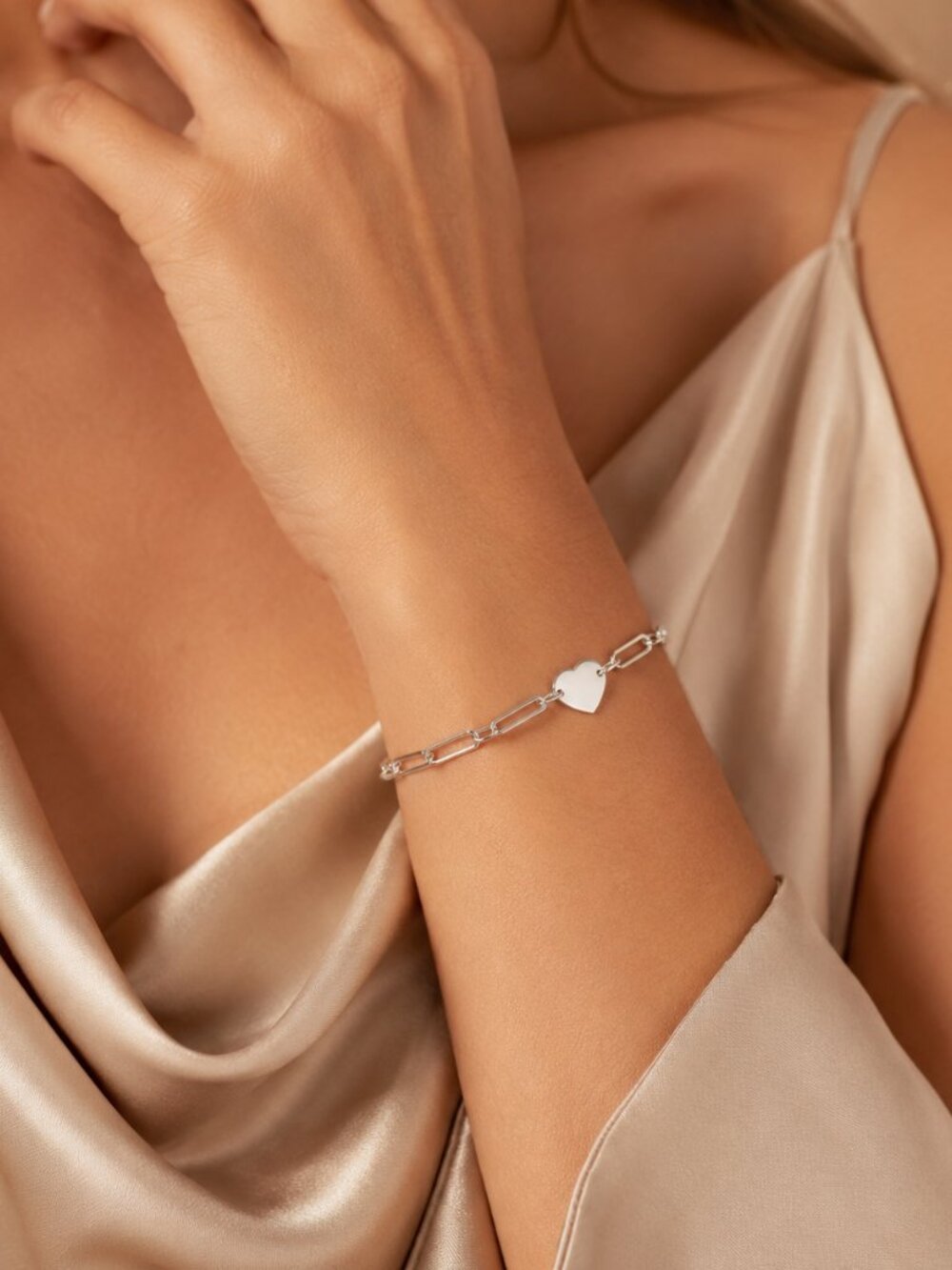 Sterling Silver Engravable Heart Paperclip Bracelet
